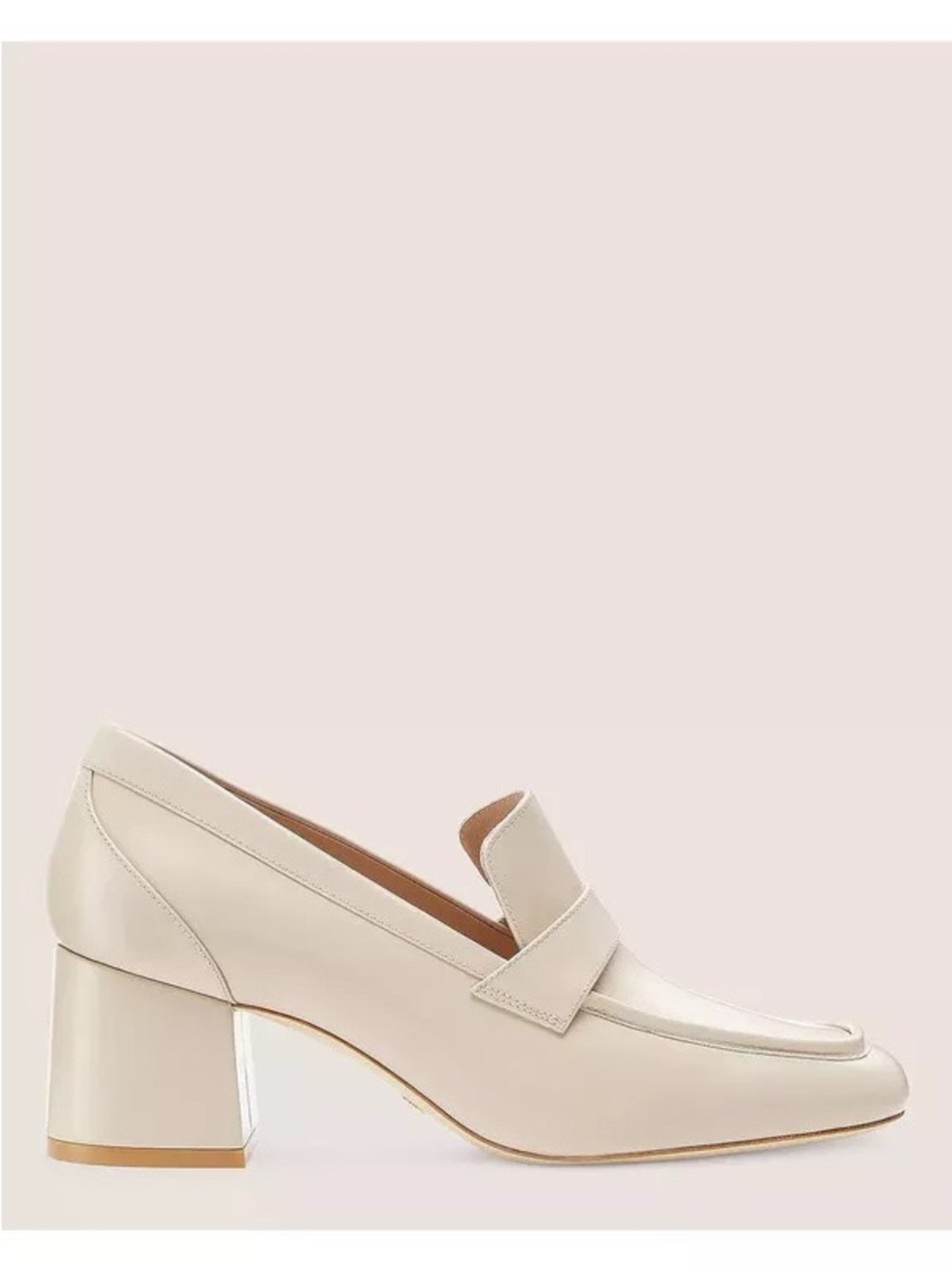 Stuart Weitzman Sleek 60 Cream Leather Block-Heel Loafers